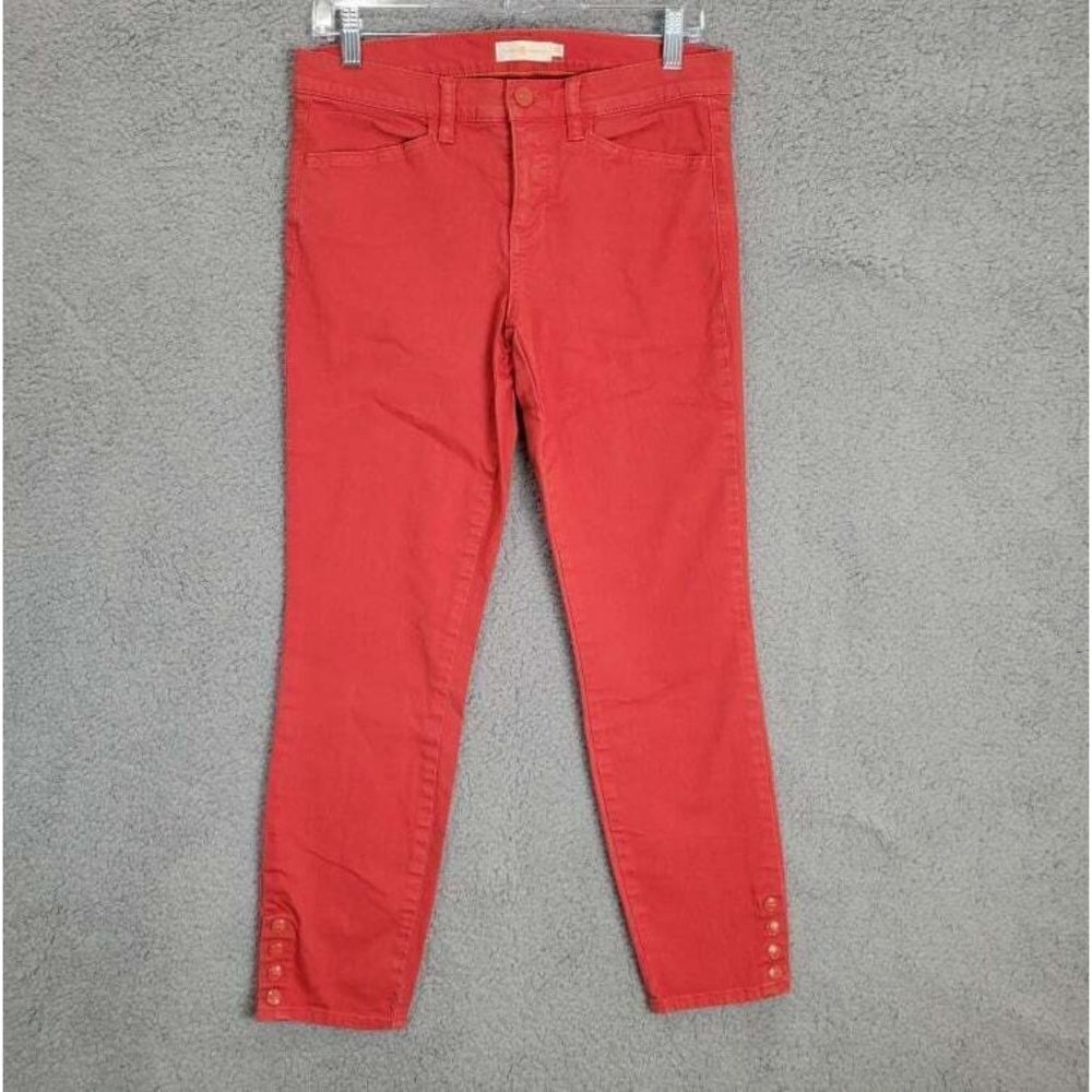 TORY BURCH Size 29 Jasper Red Emmy Ankle Snap Button Cuffs Skinny Jeans